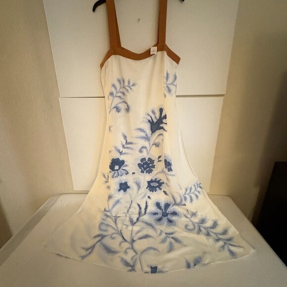 Loft Strappy Maxi Dress – Floral Whisper White & Blue w/Tan Straps Size 12 - Picture 6 of 7